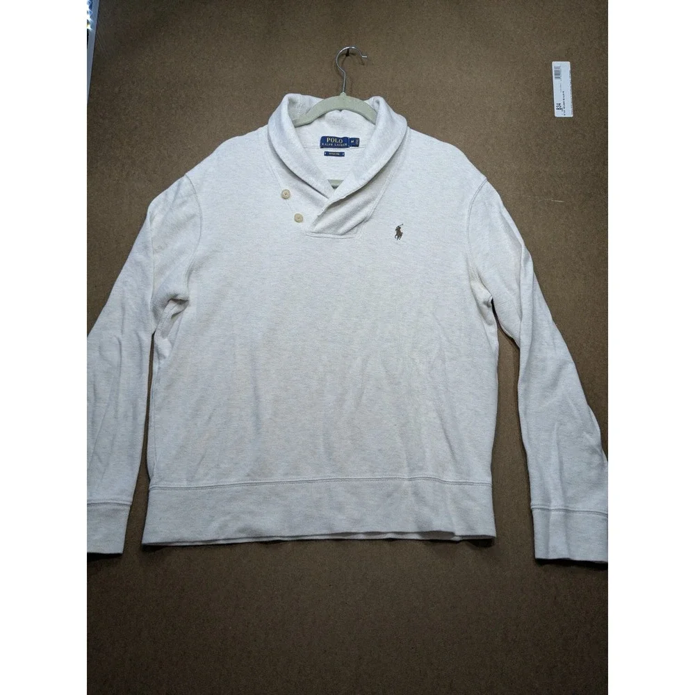 Polo Ralph Lauren Mens Estate Rib Shawl Collar Sweatshirt Cream Oatmeal Medium